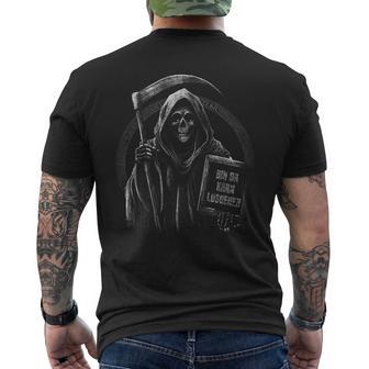 Bin Da Kann Losgehen Saying Humour Grim Reaper T-Shirt mit Rückendruck - Geschenkecke