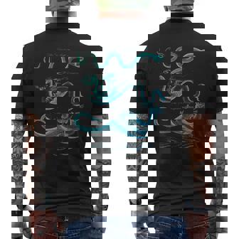 Blue Green Sea Serpents Snakes Dragons Marine Reptile Lovers Premium Men's Back Print T-Shirt - Monsterry