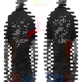 Christmas Spirit Believe Flying Reindeer Snowflake Men's Back Print T-Shirt - Monsterry