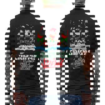 Christmas Spirit Wine Glasses Reindeer Santa Hat Men's Back Print T-Shirt - Monsterry