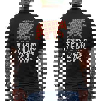 Christmas Stepdad Bear Red Buffalo Plaid Xmas Falimy Pajama Men's Back Print T-Shirt - Monsterry