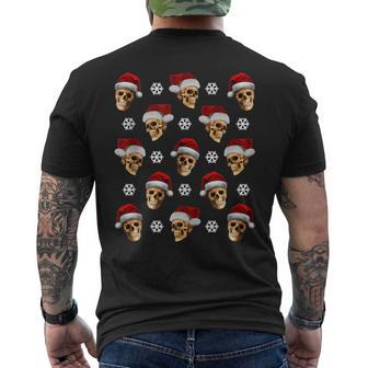 Creepy Anti Christmas Skulls With Santa Hats And Snow Flakes Tank Top Men's Back Print T-Shirt - Monsterry
