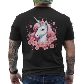 Cute Unicorn With Cherry Blossoms I Unicorn Men's T-shirt Back Print - Thegiftio UK