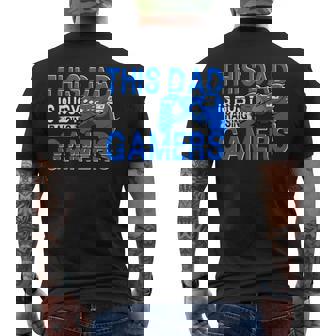 This Dad Is Busy Raising Gamers Gamer Game Controller Gaming Men's Back Print T-Shirt - Monsterry