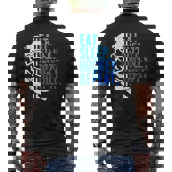 Eat Sleep Hockey Repeat Boys Hockey Player Men's T-shirt Back Print | Mazezy