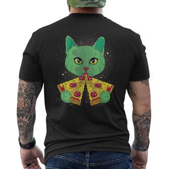 Galaxy Cat Pizza Slice Space Universe Trippy Cosmic Men's Back Print T-Shirt - Monsterry