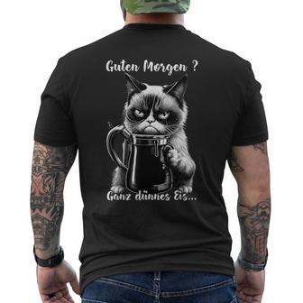 Guten Morgen Ganz Thin Eis Cat Kaffee T-Shirt mit Rückendruck - Geschenkecke