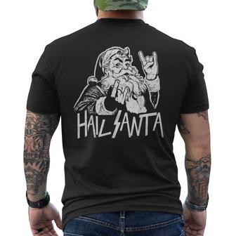 Hail Santa Heavy Metal Goth Sarcastic Rock Band Christmas Men's Back Print T-Shirt - Monsterry