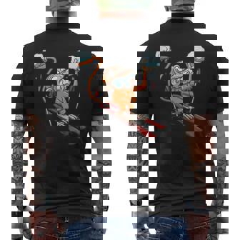 Kids Cute Monkey On Ski Is A Snow Powder Fan Men's Back Print T-Shirt - Monsterry