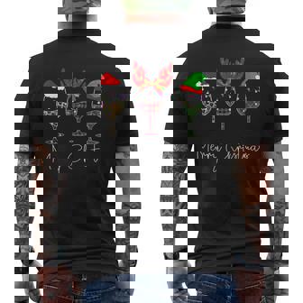 Merry Christmas Wine Glass Santa Hat Reindeer Plaid Red Xmas Men's Back Print T-Shirt - Monsterry