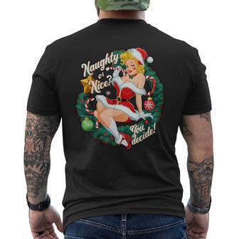 Naughty Or Nice Du Entscheide Pinup T-Shirt mit Rückendruck - Geschenkecke