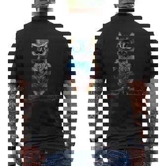 Owl Dynamic Pose Sunny Magical Forest Background Men's Back Print T-Shirt - Monsterry