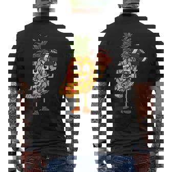 Pineapple Eating Pizza Football Men's Back Print T-Shirt - Monsterry