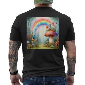 Rainbow Sprouting From Large Mushroom In Forest Magical Tank Top Men's Back Print T-Shirt - Monsterry
