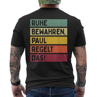 Ruhe Bewahren Paul Regelt Das Spruch In Retro Colours T-Shirt mit Rückendruck - Geschenkecke