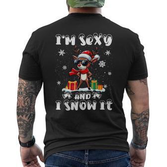 Im Sexy And I Snow It Cool Reindeer Santa Hat Christma Men's Back Print T-Shirt - Monsterry