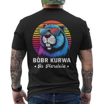 Synthwave Polish Bobr Meme Bober Kurwa Ja Pierdole Bòbr T-Shirt mit Rückendruck - Geschenkecke