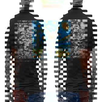 Van Gogh Style Gray Tabby Tiger Cat Lover Starry Night Men's T-shirt Back Print - Monsterry