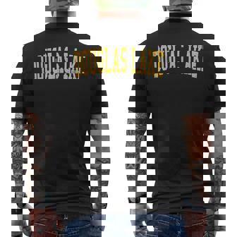 Vintage Douglas Lake Distressed Gold Varsity Style Men's Back Print T-Shirt - Monsterry