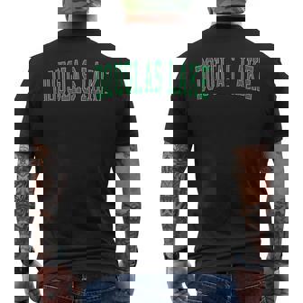 Vintage Douglas Lake Distressed Green Varsity Style Men's Back Print T-Shirt - Monsterry