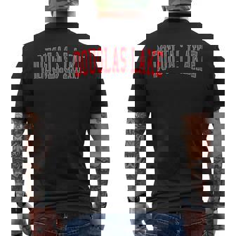 Vintage Douglas Lake Distressed Red Varsity Style Men's Back Print T-Shirt - Monsterry