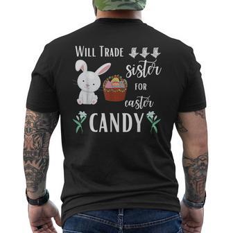 Will Trade Sister For Easter Candy- Easter Bunny Egg & Lily Men's Back Print T-Shirt - Monsterry