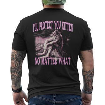 Wolf Meme I'll Protect You Kitten No Matter What Men's T-shirt Back Print - Thegiftio UK