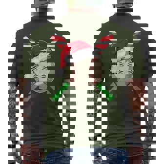 Baseball Christmas Santa Hat Lights Candy Cane Bat Xmas Men's T-shirt Back Print - Thegiftio