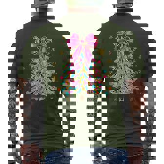 Colorful Christmas Tree Pink Coquette Bow Christmas Ornament Men's T-shirt Back Print - Monsterry