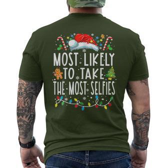 Most Likely To Take The Most Selfies Christmas Holiday Men's T-shirt Back Print - Thegiftio UK