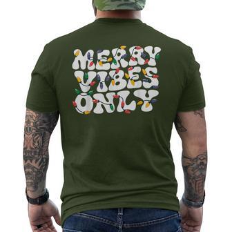 Merry Vibes Only Christmas Lights Holiday Retro Vintage Men's T-shirt Back Print - Thegiftio UK