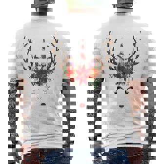 Christmas Reindeer Unicorn Face Shirt Holiday Poinsettia Men's Back Print T-Shirt - Monsterry