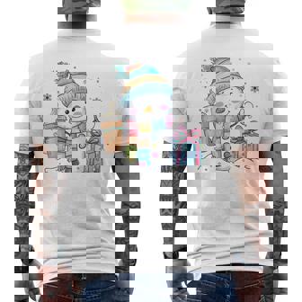 Snowman Coffee Merry Christmas Men's Back Print T-Shirt - Monsterry