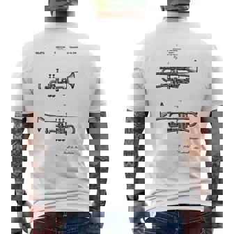 Trumpet Blueprint Vintage Patent Instrument Trumpet Player Men's Back Print T-Shirt - Monsterry