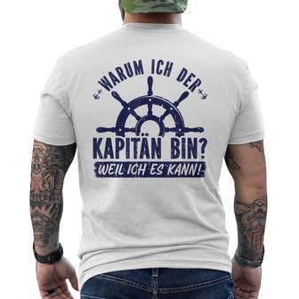 Warum Ich Der Kapänn Bin Weil Ich Es Kann Boat Rider Gray T-Shirt mit Rückendruck - Geschenkecke