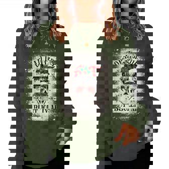 Dead Inside But Jolly Af Skeleton Skull Messy Bun Christmas Women Sweatshirt - Monsterry