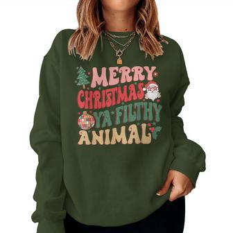 Merry Christmas Animal Filthy Ya Groovy Xmas Pajama Retro Women Sweatshirt - Thegiftio UK