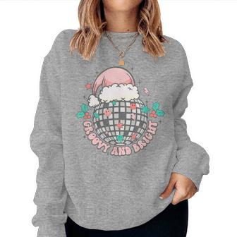 Disco Christmas Ball Retro Groovy Bright Santa Hat Women Sweatshirt - Monsterry