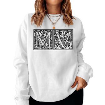 Mv Initials M Name Surname Onomastics Onomatology Gray Sweatshirt Frauen - Geschenkecke