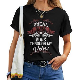 Women's Oneal Blood Runs Through Myeins Last Name Family T-shirt Frauen - Geschenkecke