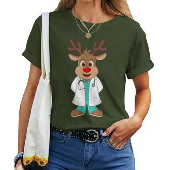 Christmas Nurse Reindeer Scrubs Uniform T-shirt Frauen - Geschenkecke