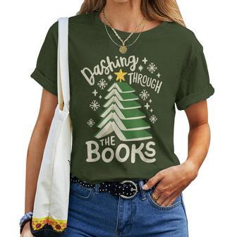 Dashing Through The Books Christmas Book Lovers Women Women T-shirt - Thegiftio UK
