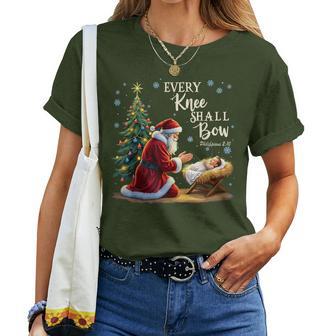 Jesus Christian Santa Christmas Xmas Every Knee Shall Bow Women T-shirt - Thegiftio UK