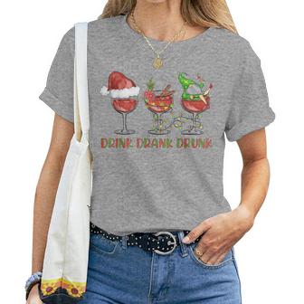 Drink Drank Drunk Wine Santa Christmas Blue T-shirt Frauen - Geschenkecke