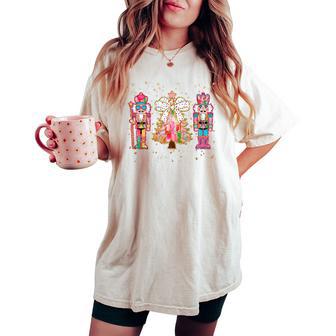 Colorful Coquette Bow Nutcracker Christmas Tree Girls Women's Oversized Comfort T-shirt - Thegiftio UK
