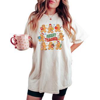 Gingerbread Teacher Christmas Retro Kindergarten Teacher Women's Oversized Comfort T-shirt - Thegiftio UK