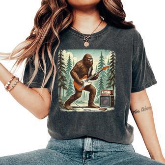 Bigfoot Playing Guitar Sasquatch Boys Distressed Women's Oversized Comfort T-Shirt - Thegiftio UK