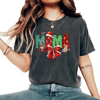 Christmas Mama Coquette Bow Mama Claus Christmas Tree Cake Women's Oversized Comfort T-Shirt - Thegiftio UK
