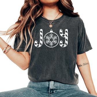Joy With Christmas Ornament Snowflake Graphic Christmas Women's Oversized Comfort Colors T-Shirt - Monsterry