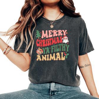 Merry Christmas Animal Filthy Ya Groovy Xmas Pajama Retro Women's Oversized Comfort T-Shirt - Thegiftio UK